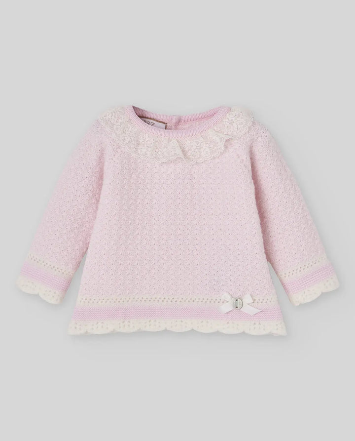Baby Girls Knitted Bonnet, Jumper & Leggings Set Nai in Light Pink & Cream