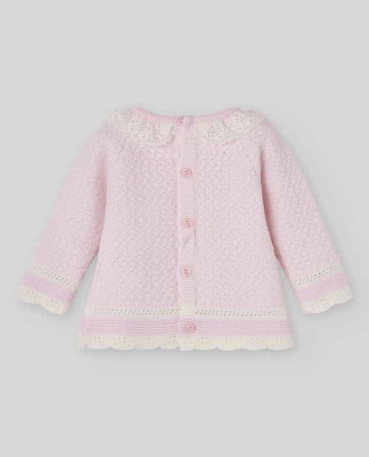 Baby Girls Knitted Bonnet, Jumper & Leggings Set Nai in Light Pink & Cream