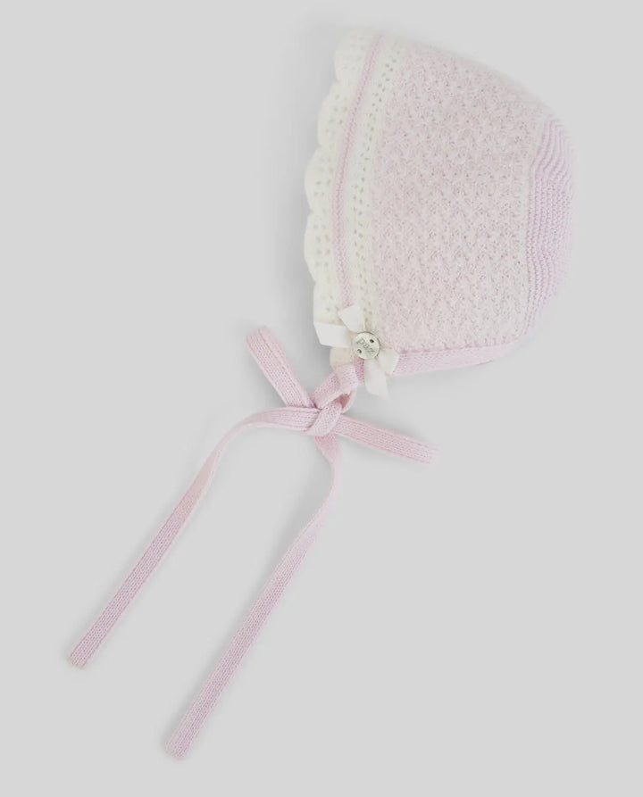 Baby Girls Knitted Bonnet, Jumper & Leggings Set Nai in Light Pink & Cream