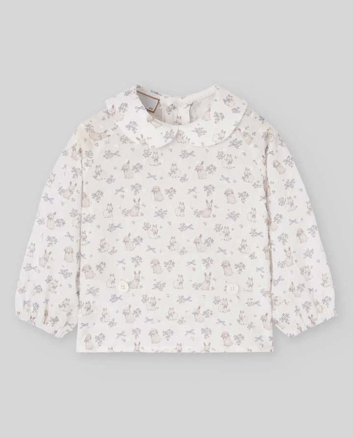 Baby Girls Knitted Cardigan, Woven Blouse & Shorts Set Val in Chalk Blue