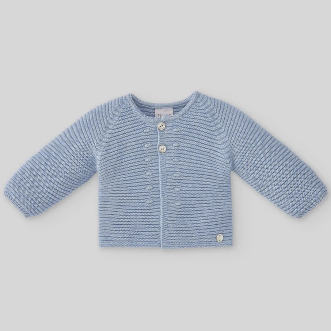 Baby Girls Knitted Cardigan, Woven Blouse & Shorts Set Val in Chalk Blue