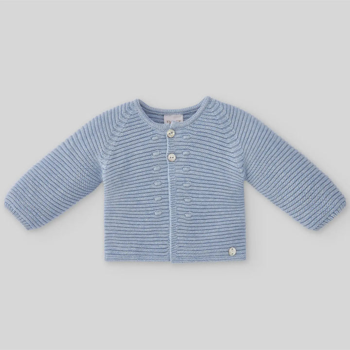 Baby Girls Knitted Cardigan, Woven Blouse & Shorts Set Val in Chalk Blue