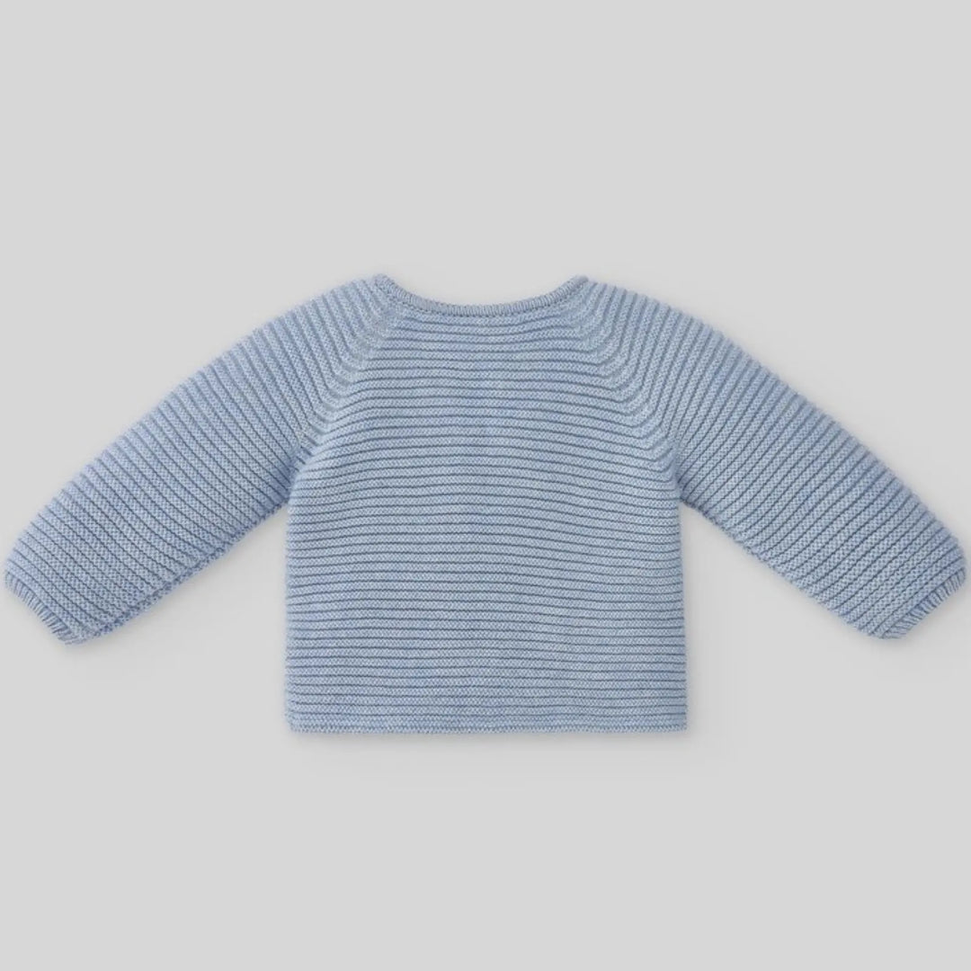 Baby Girls Knitted Cardigan, Woven Blouse & Shorts Set Val in Chalk Blue