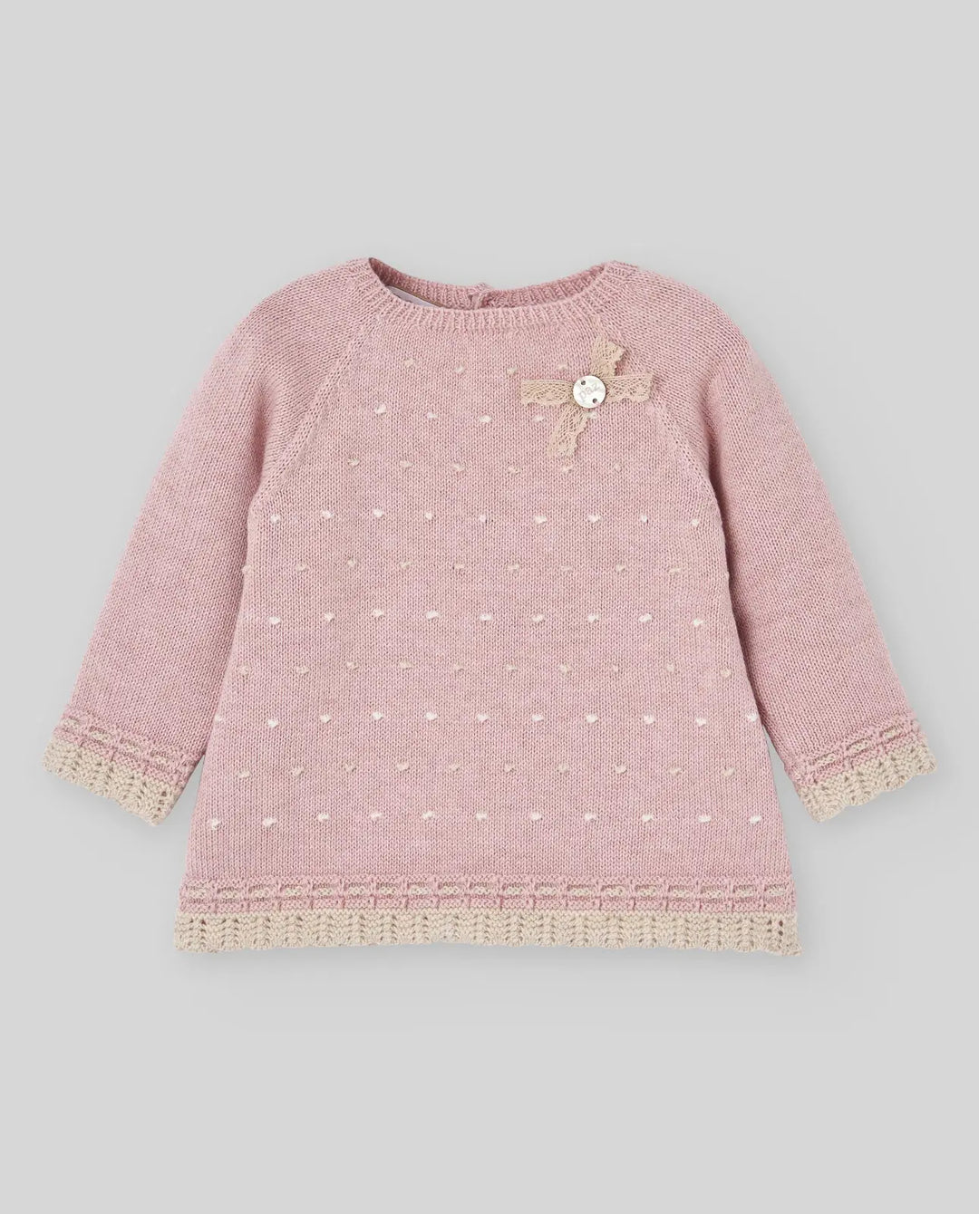 Baby Girls Knitted Hat, Jumper & Leggings Set Val in Powder Pink & Light Brown