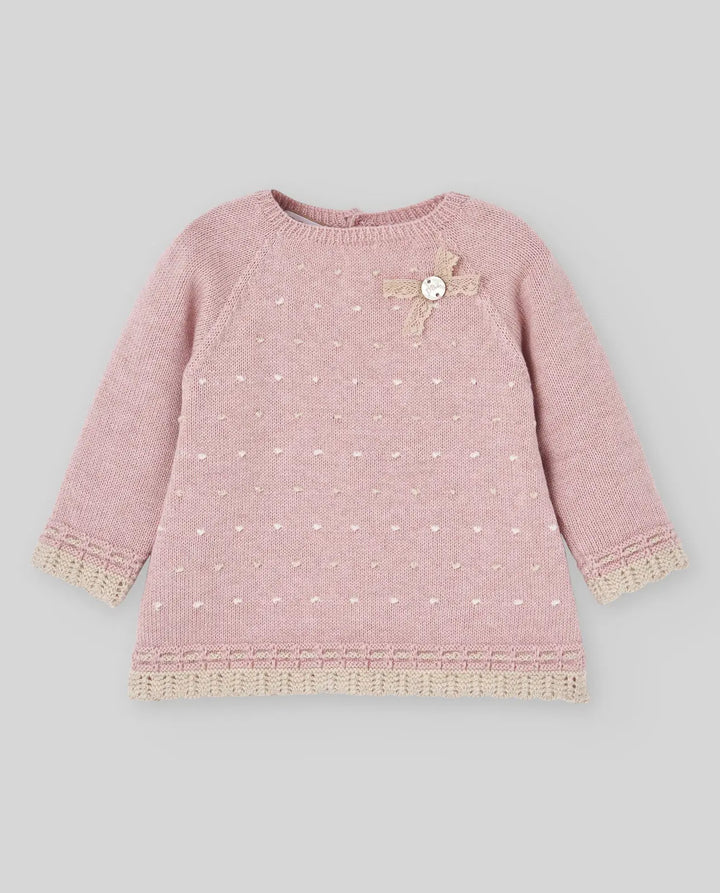 Baby Girls Knitted Hat, Jumper & Leggings Set Val in Powder Pink & Light Brown