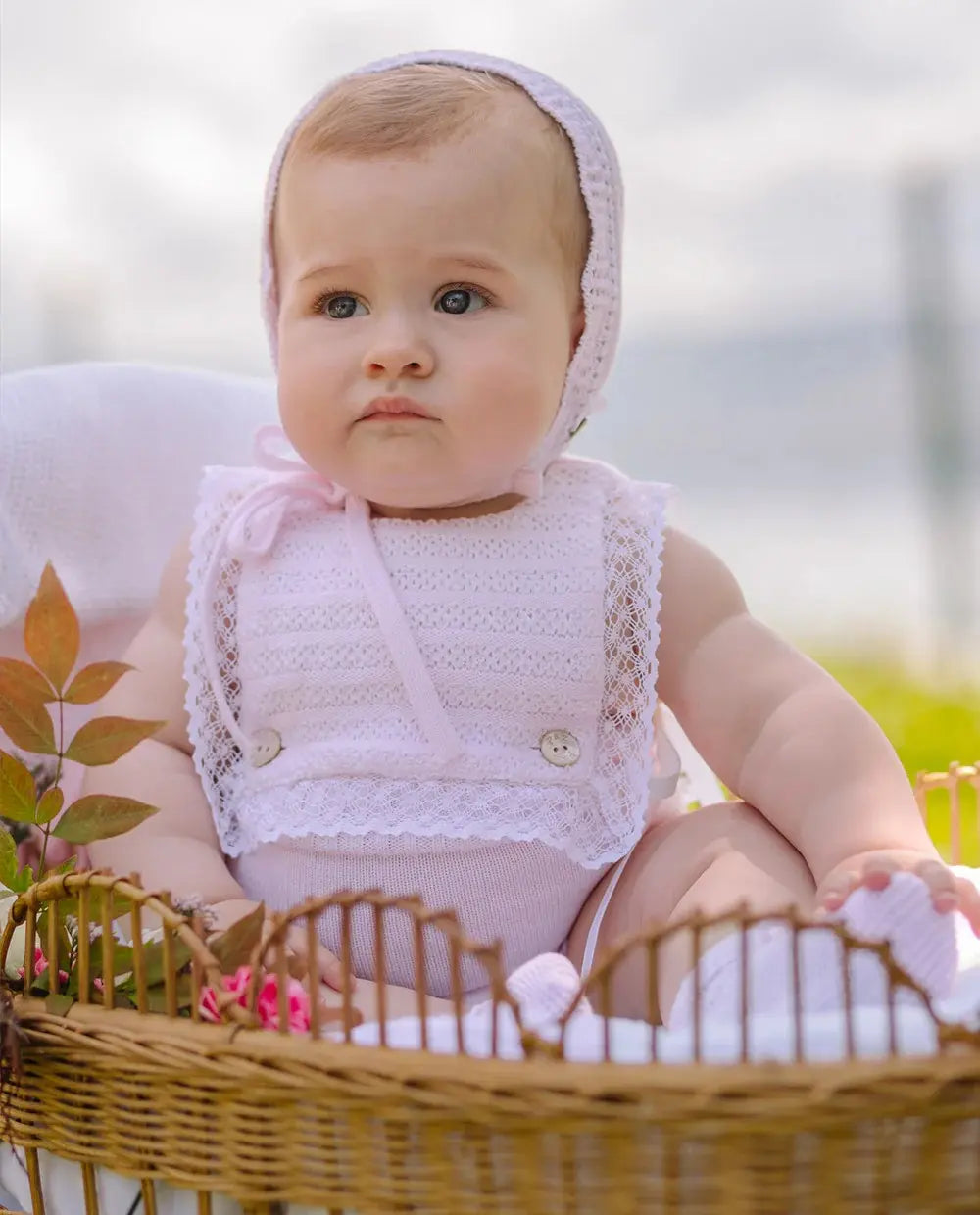 Blue Almonds Ltd Baby Girls Knitted Romper in Chalk Pink Paz Rodriguez