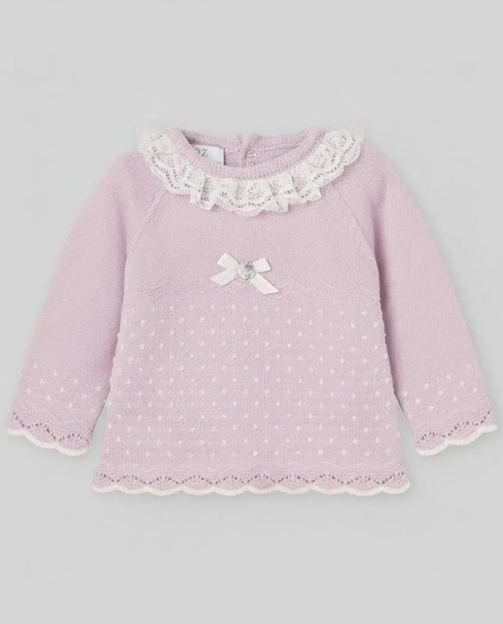 Blue Almonds Ltd KNIT NEWBORN SWEATER PAZ V26 - Chalk PinkCream Paz Rodriguez