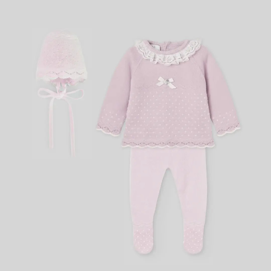Blue Almonds Ltd Baby Girls Knitted Set in Chalk Pink Paz Rodriguez