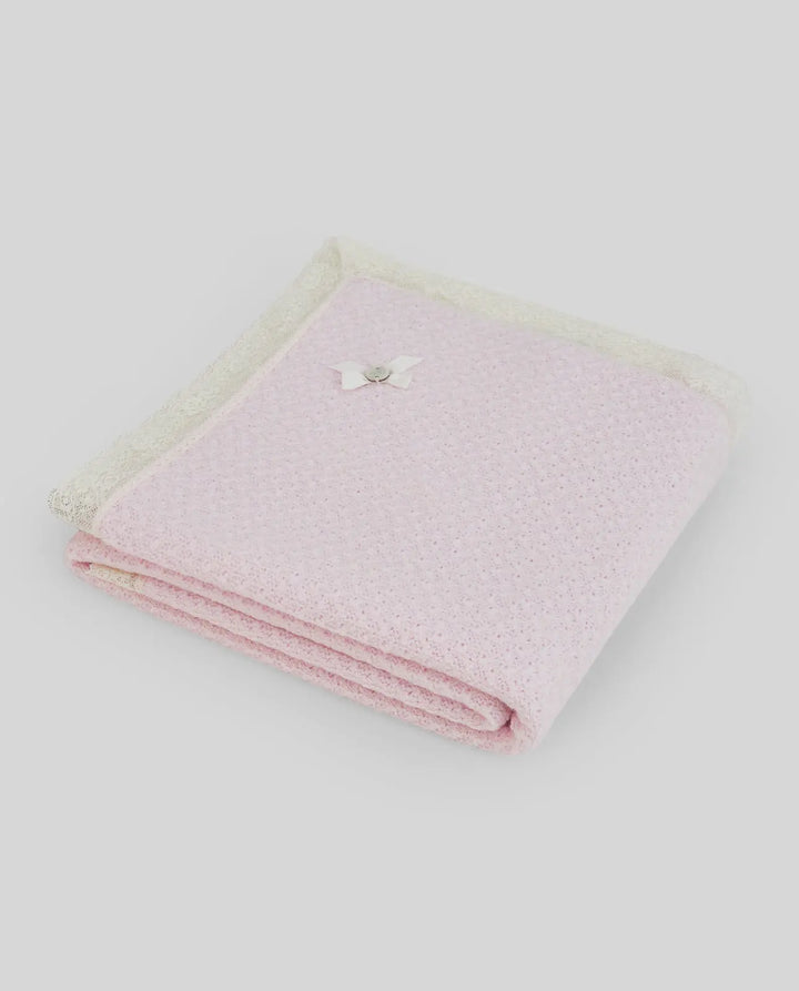Blue Almonds Ltd Baby Girls Knitted Shawl Nai in Light Pink & Cream Paz Rodriguez