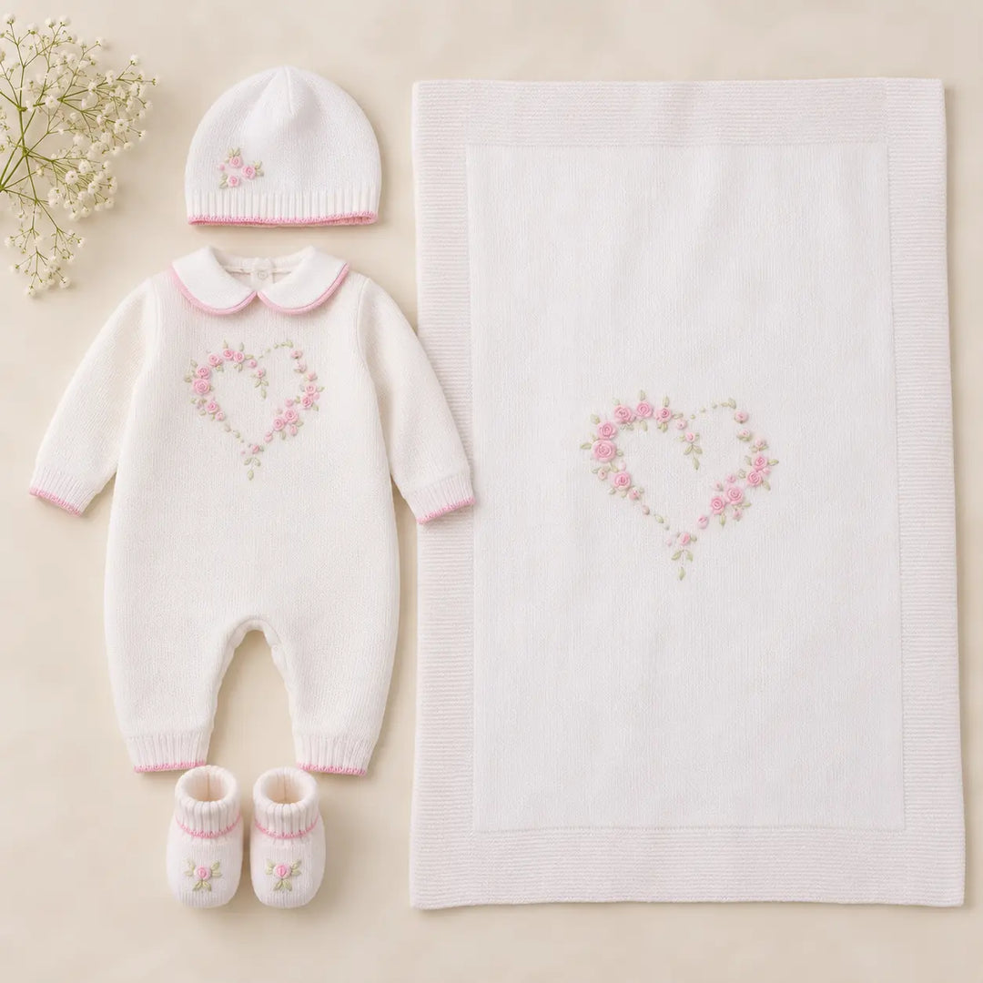 Blue Almonds Ltd Baby Girls Knitted Wool Floral Set Bimbalo