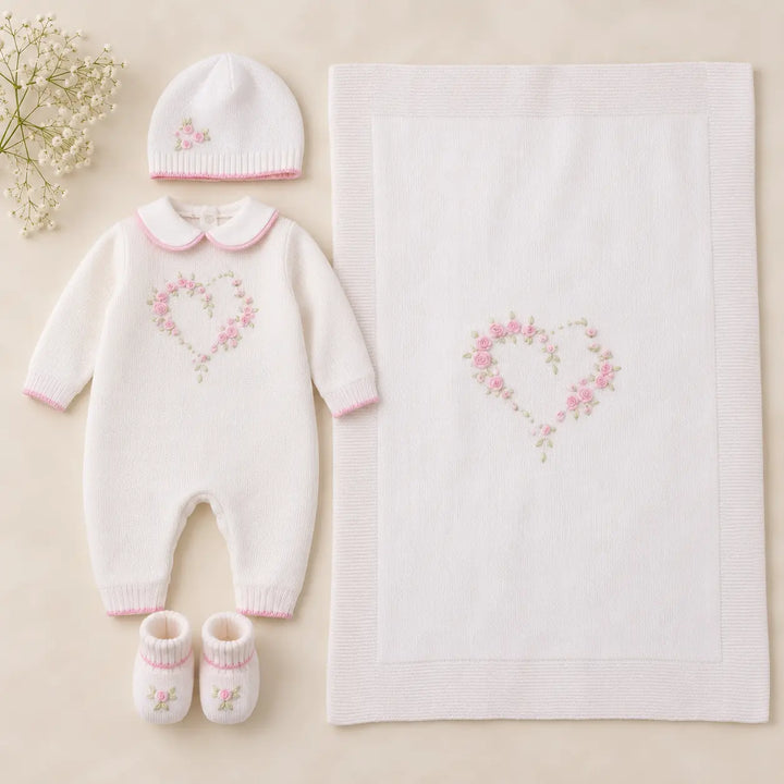 Blue Almonds Ltd Baby Girls Knitted Wool Floral Set Bimbalo
