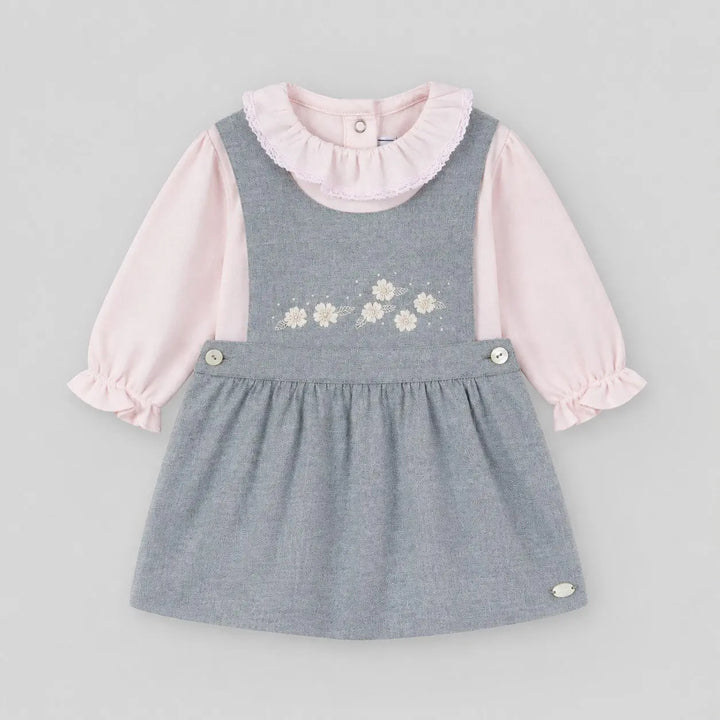 Blue Almonds Ltd Baby Girls Mid-Grey Marl Dress & Blush Pink Bodysuit Set Tartine et Chocolat