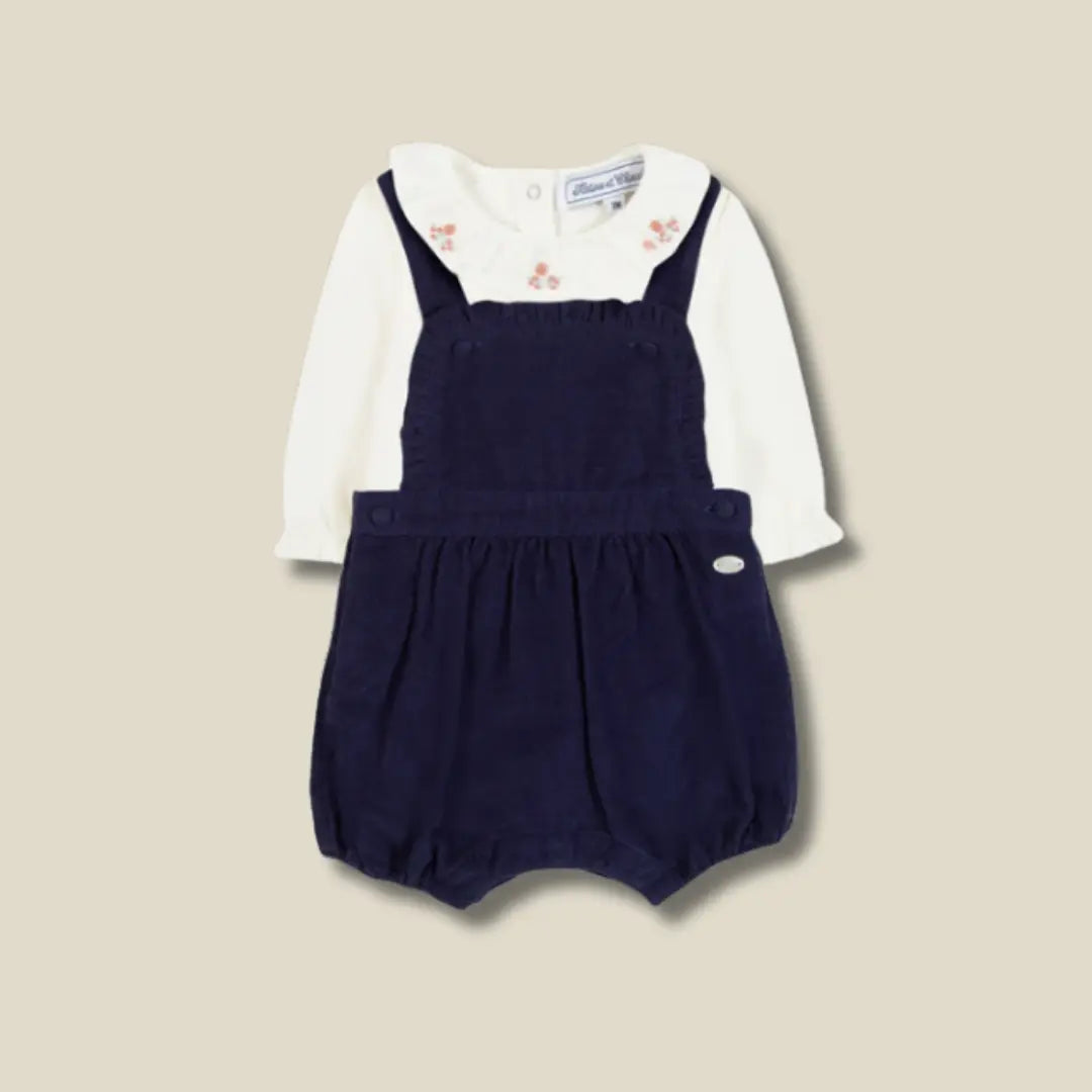 Blue Almonds Ltd Baby Girls Navy Woven Dungarees Set Tartine et Chocolat