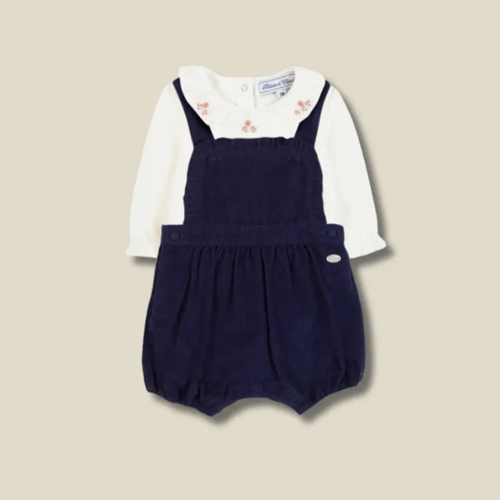 Blue Almonds Ltd Baby Girls Navy Woven Dungarees Set Tartine et Chocolat