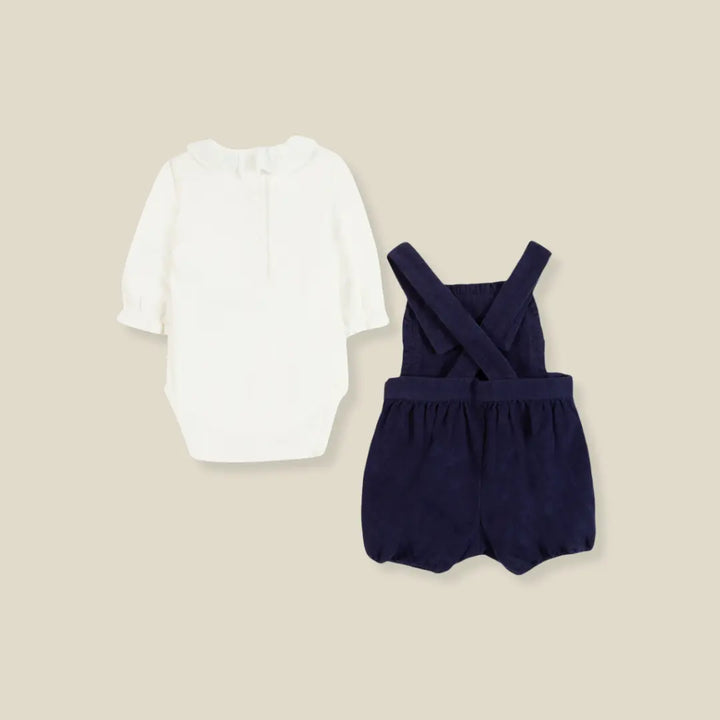 Blue Almonds Ltd Baby Girls Navy Woven Dungarees Set Tartine et Chocolat