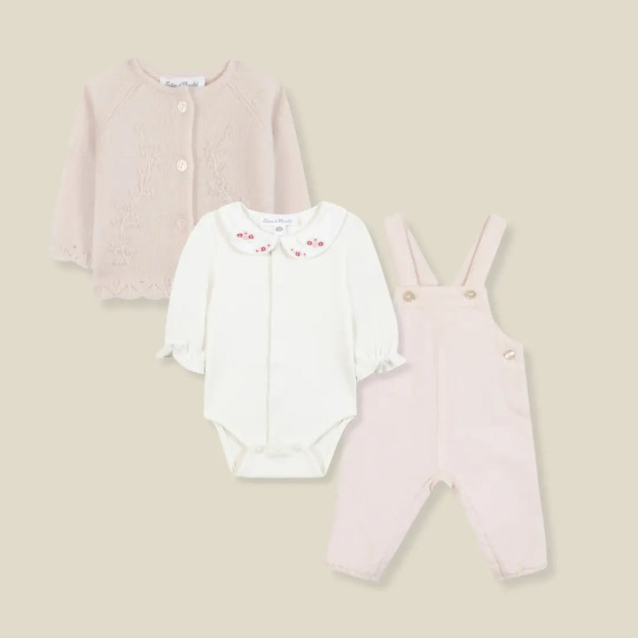 Blue Almonds Ltd Baby Girls Pale Pink Dungarees & Floral Body Set Tartine et Chocolat