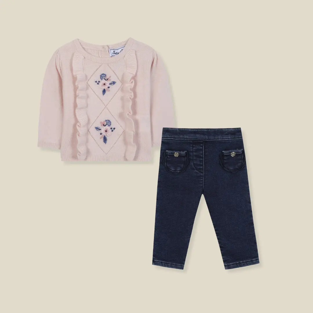 Blue Almonds Ltd Baby Girls Pink Ditsy Sweater & Jeans Set Tartine et Chocolat