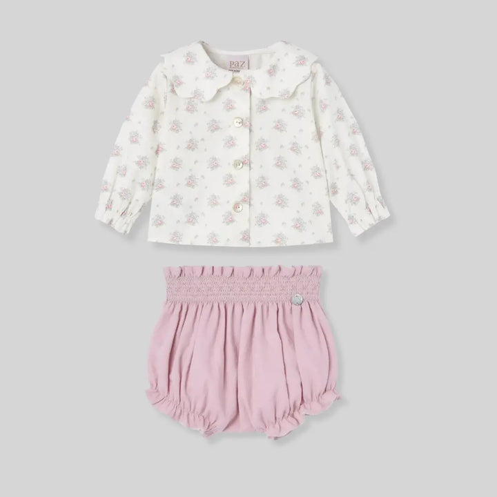 Blue Almonds Ltd Baby Girls Short Set in Floral Garden Paz Rodriguez
