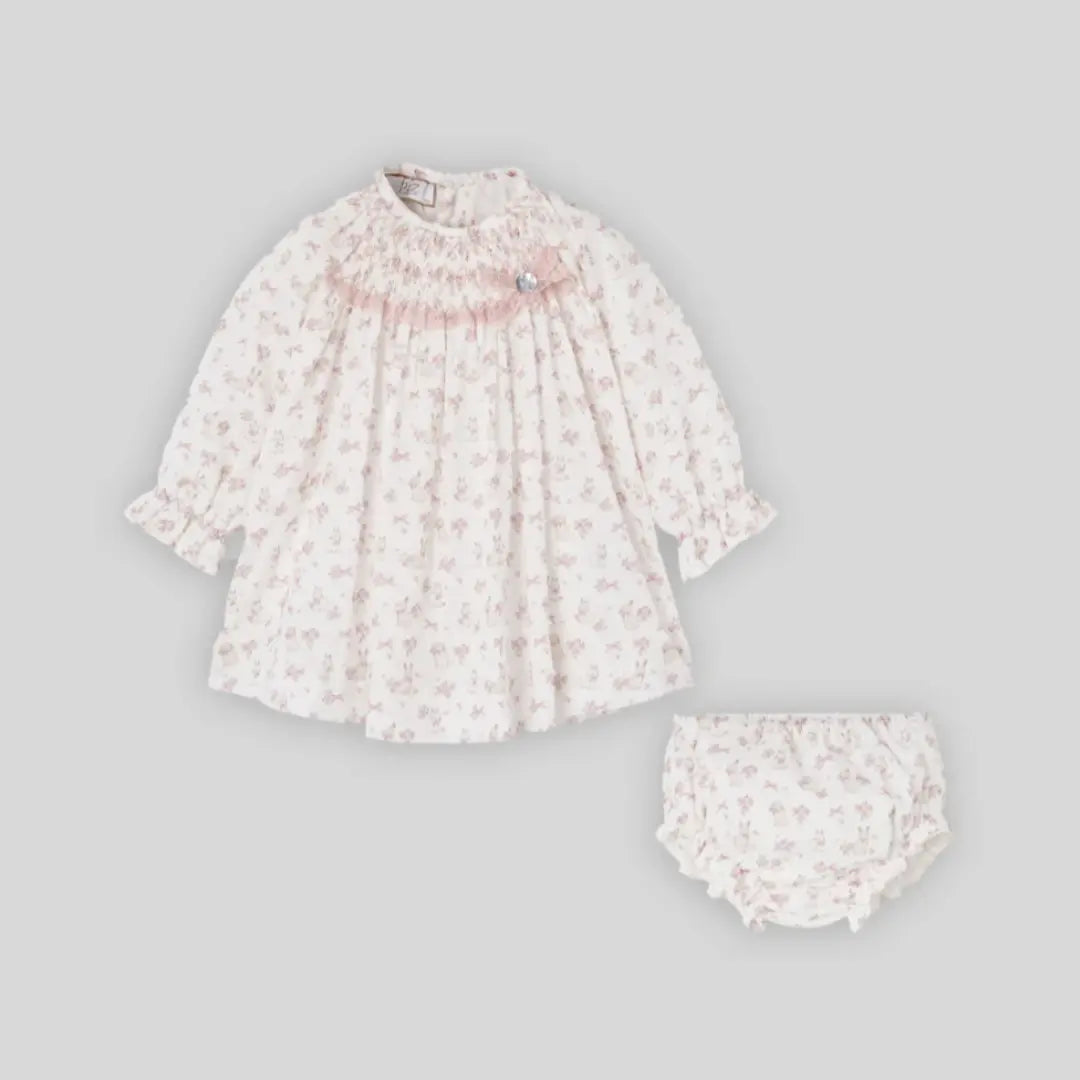 Blue Almonds Ltd Baby Girls Woven Dress Set in Powder Pink Bunnies Paz Rodriguez