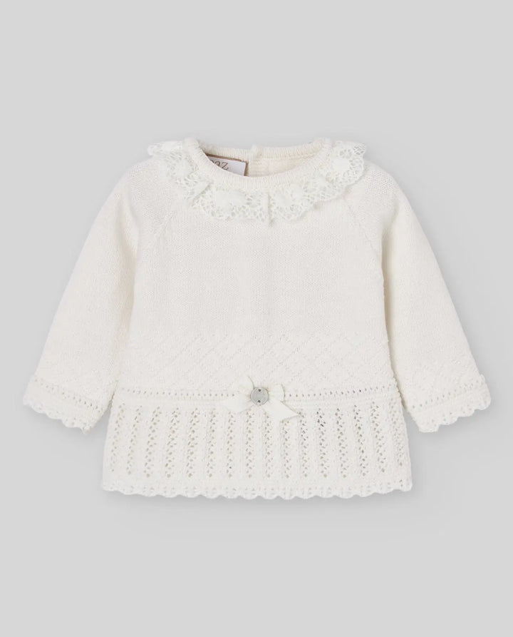Baby Knitted Bonnet, Jumper & Leggings Set Paz in Cream