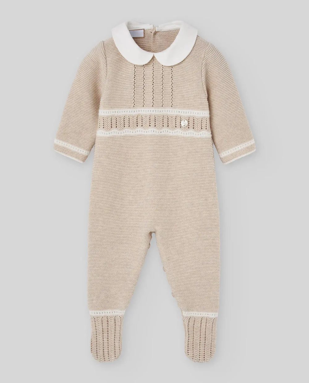 Baby Knitted Hat & Romper Set Lua in Light Brown & Cream