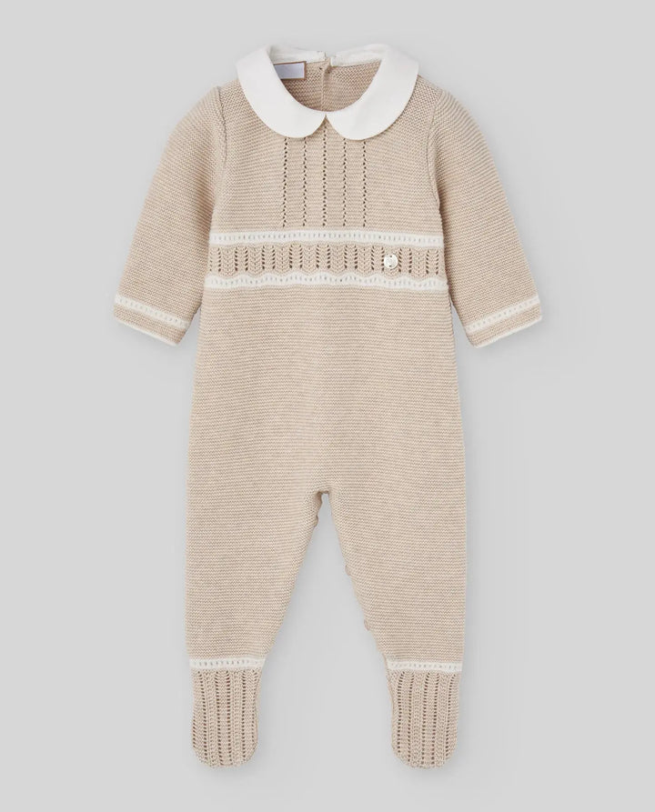 Baby Knitted Hat & Romper Set Lua in Light Brown & Cream