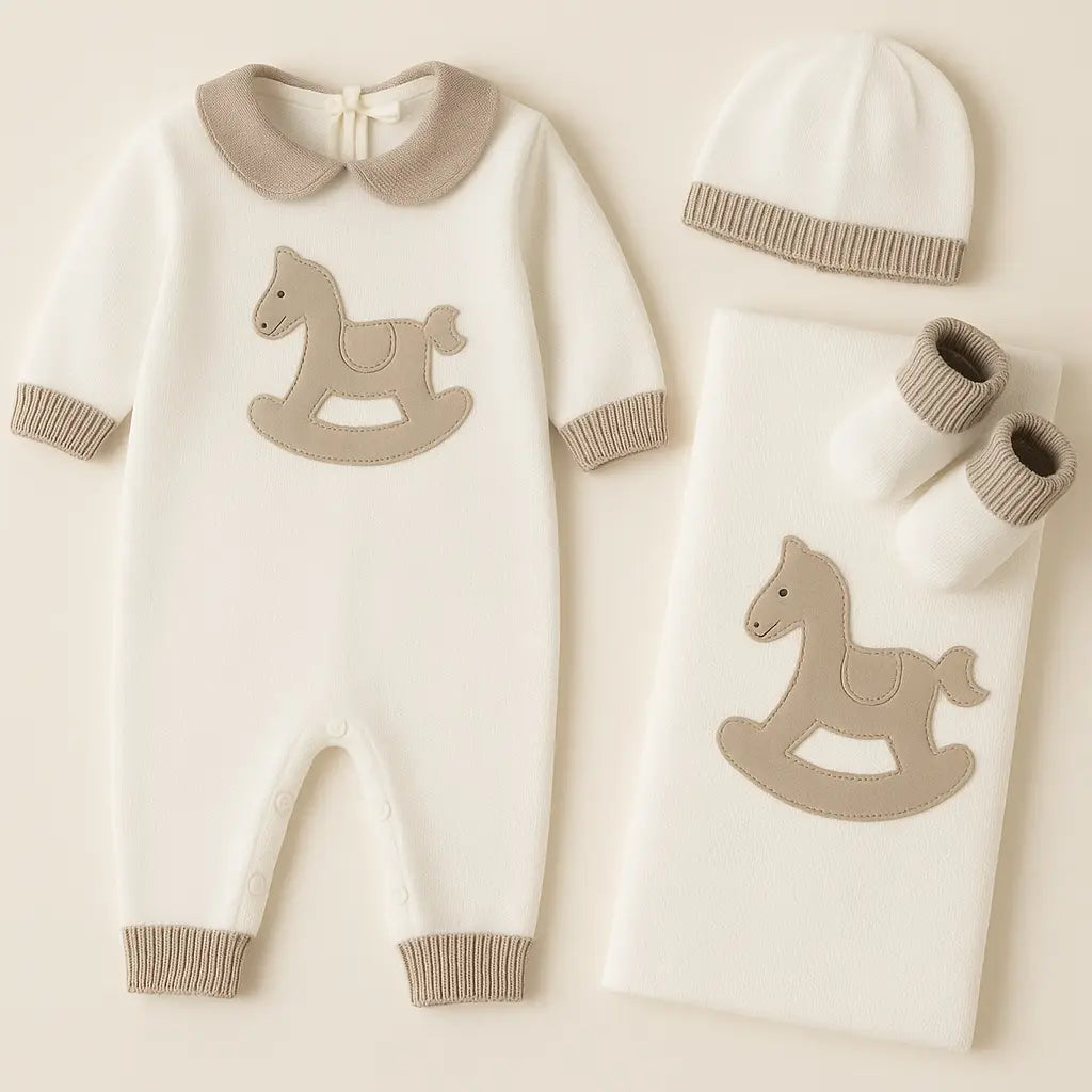 Blue Almonds Ltd Baby Knitted Layette Gift Set - Signature Rocking Horse Bimbalo