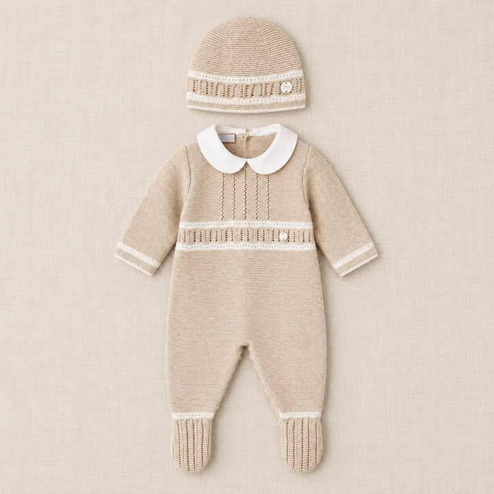 Blue Almonds Ltd Baby Knitted Romper Set in Light Brown Paz Rodriguez