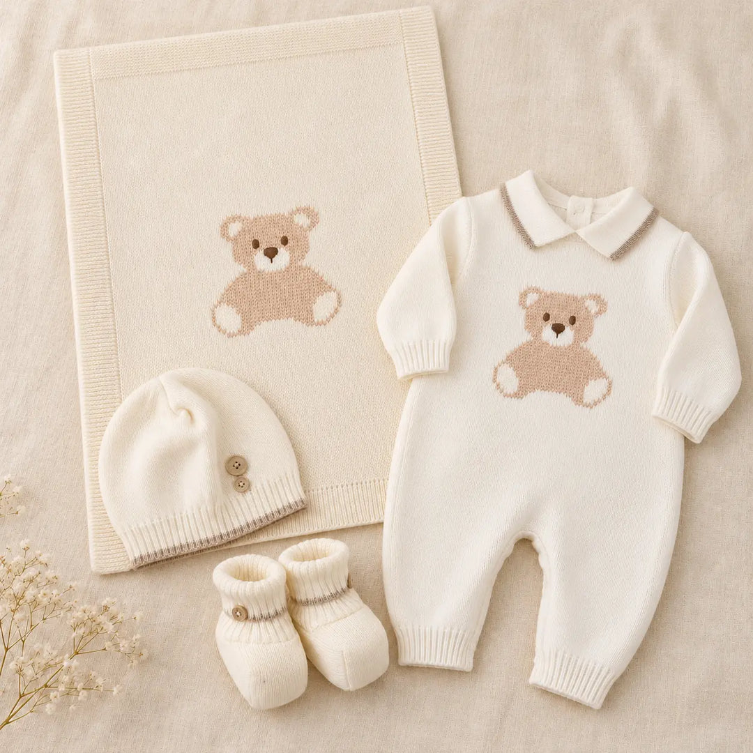Blue Almonds Ltd Baby Knitted Wool Teddy Bear Set Bimbalo