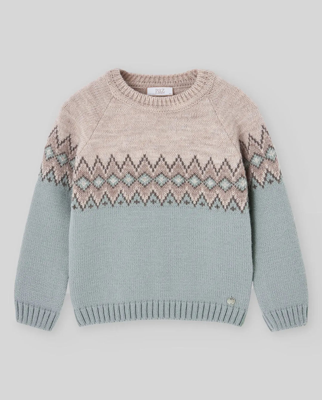 Baby Shirt, Knitted Pullover & Trousers Set Ponte in Cream, Sapphire Blue & Light Brown