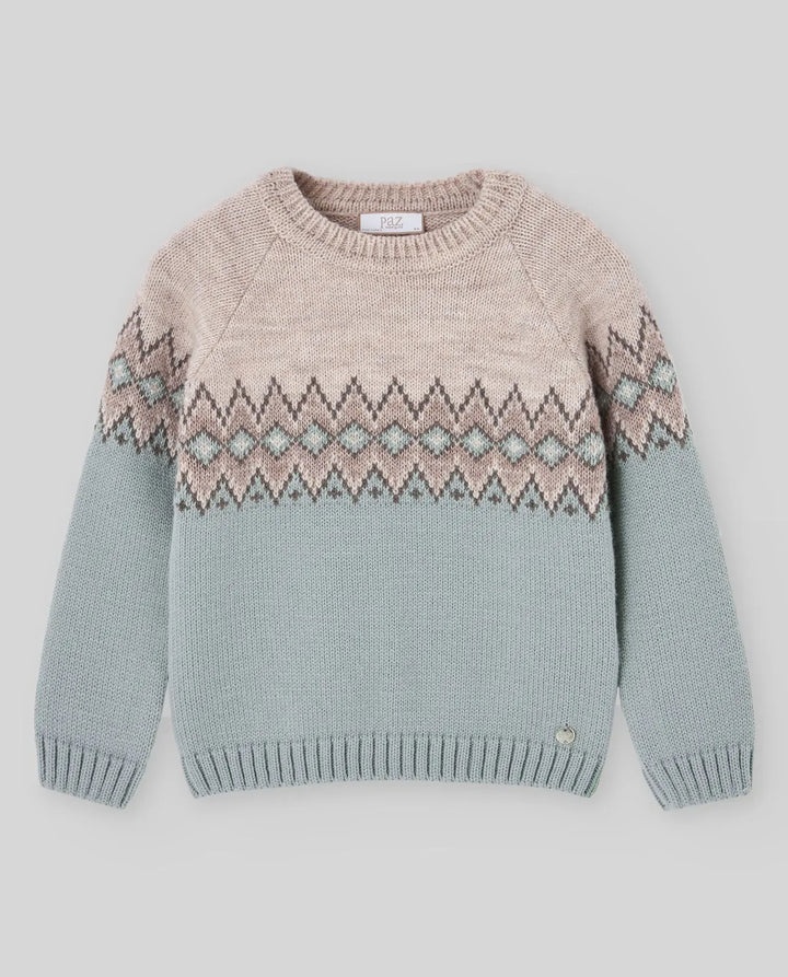Baby Shirt, Knitted Pullover & Trousers Set Ponte in Cream, Sapphire Blue & Light Brown