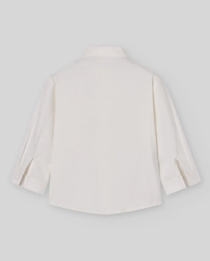 Baby Shirt, Knitted Pullover & Trousers Set Ponte in Cream, Sapphire Blue & Light Brown