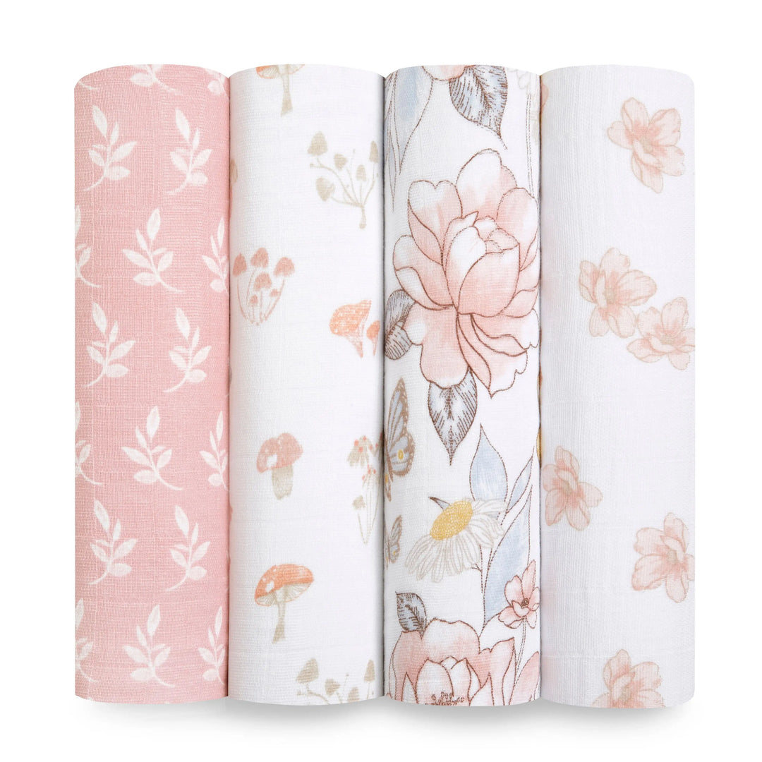 Cotton muslin 4-pack "Earthly"-Blankets & swaddling-aden + anais-Blue Almonds-London-South Kensington