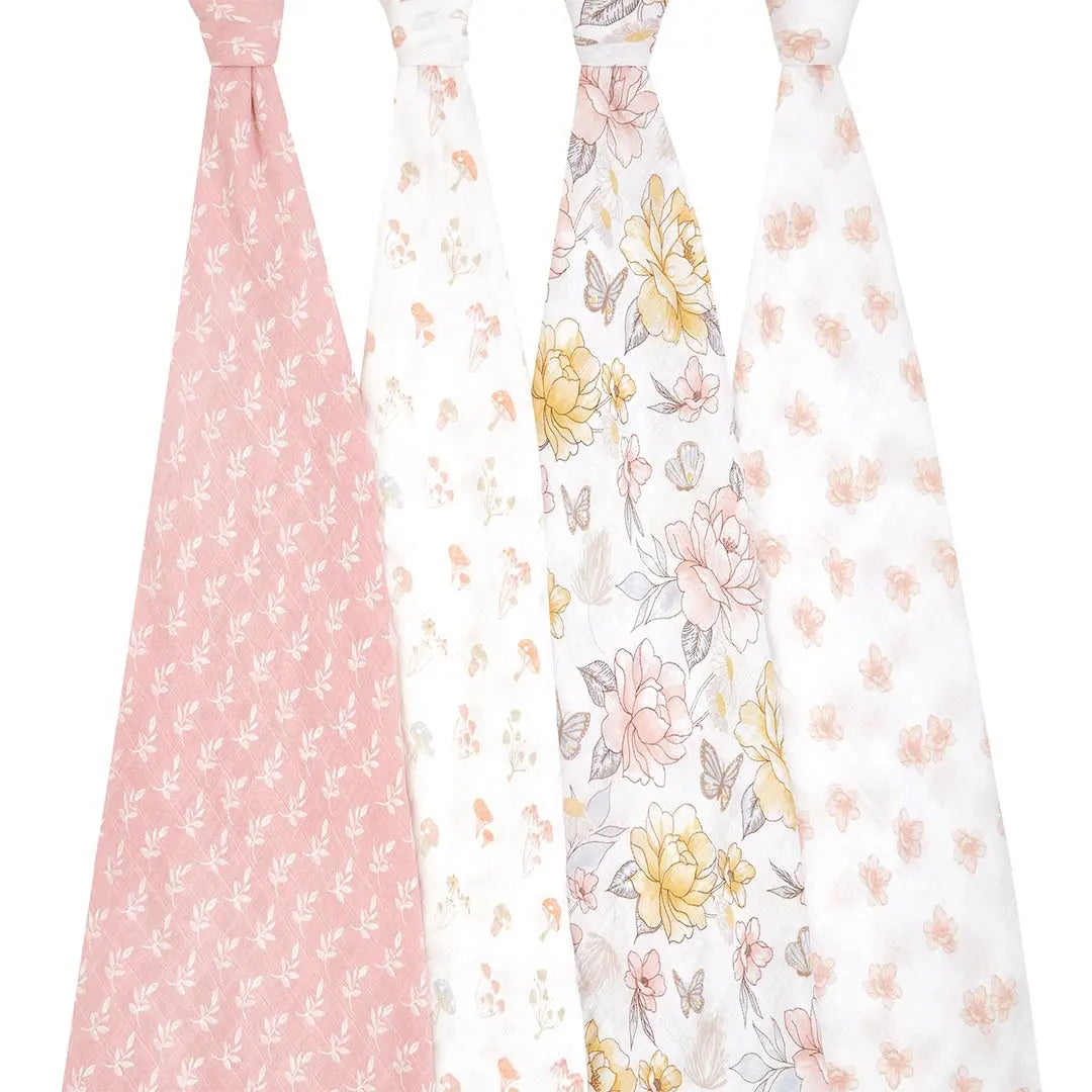 Cotton muslin 4-pack "Earthly"-Blankets & swaddling-aden + anais-Blue Almonds-London-South Kensington