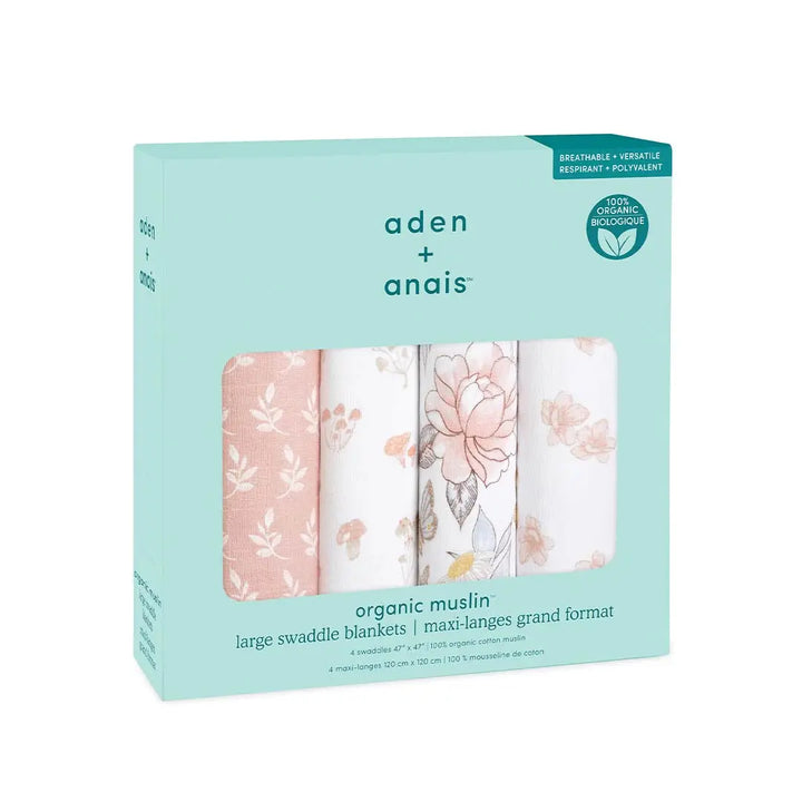 Cotton muslin 4-pack "Earthly"-Blankets & swaddling-aden + anais-Blue Almonds-London-South Kensington