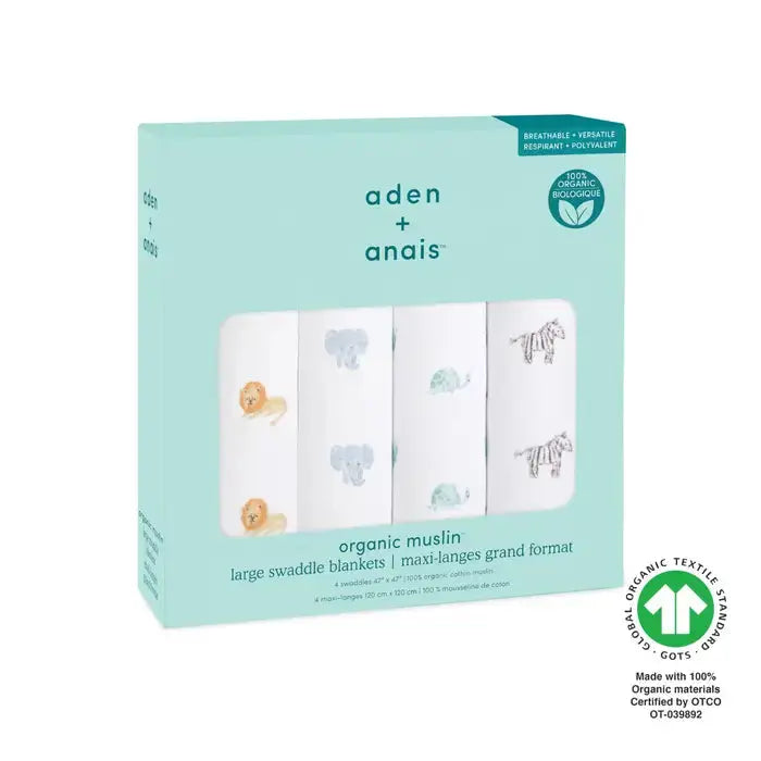 Blue Almonds Ltd Cotton muslin 4-pack "Animal Kingdom" aden + anais