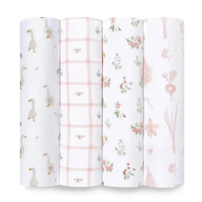 Blue Almonds Ltd Muslin 4 pack swaddle blanket country floral aden + anais