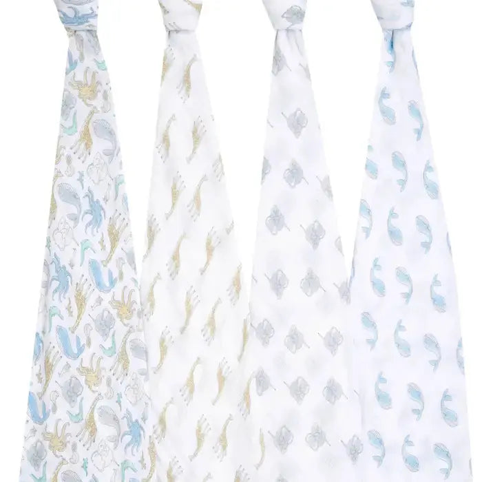 Blue Almonds Ltd Muslin 4 pack swaddle blanket natural history aden + anais