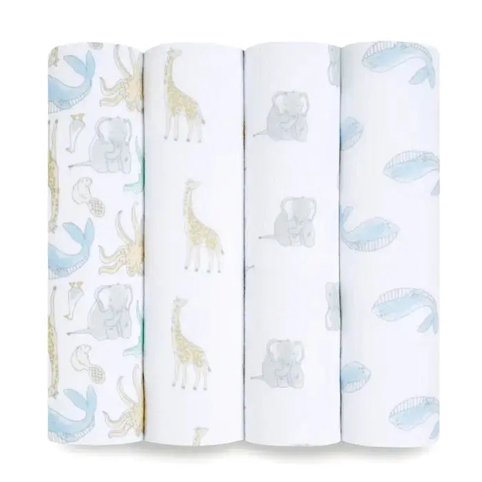 Blue Almonds Ltd Muslin 4 pack swaddle blanket natural history aden + anais