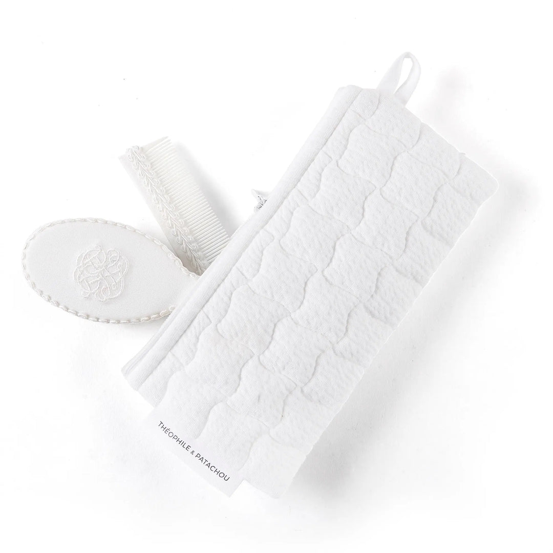 Blue Almonds Ltd Brush and comb embroidered + pouch - Cotton White Theophile & Patachou
