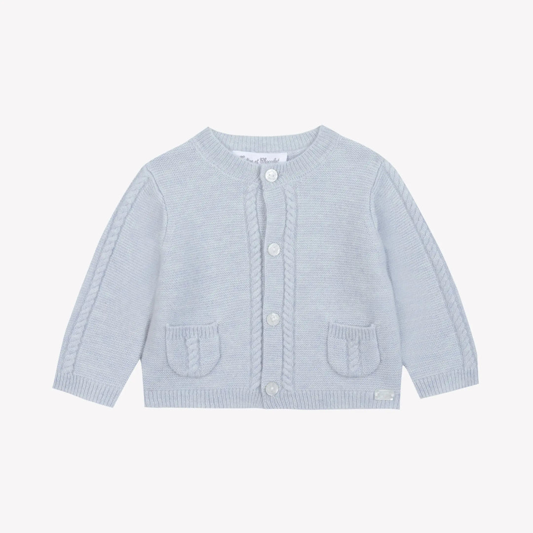 Blue Almonds Ltd CARDIGAN2 – Bleu céleste chiné – CB18010 Tartine et Chocolat