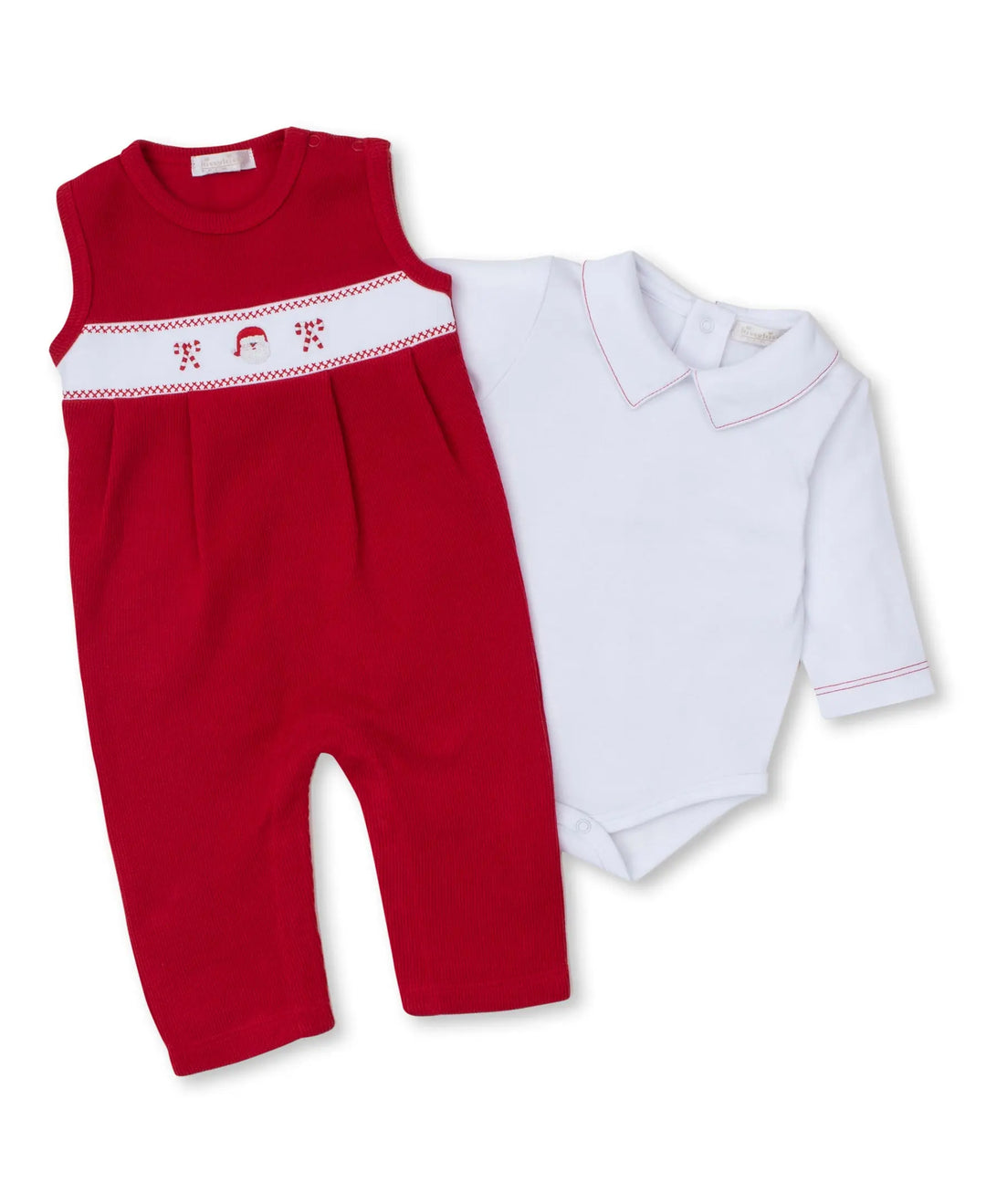 Blue Almonds Ltd CLB Holiday Medley 25 - Overall Set w/ Hand Emb - Red/White - BOYS Kissy Kissy
