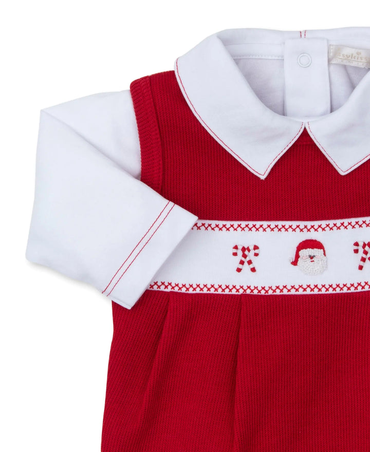 Blue Almonds Ltd CLB Holiday Medley 25 - Overall Set w/ Hand Emb - Red/White - BOYS Kissy Kissy