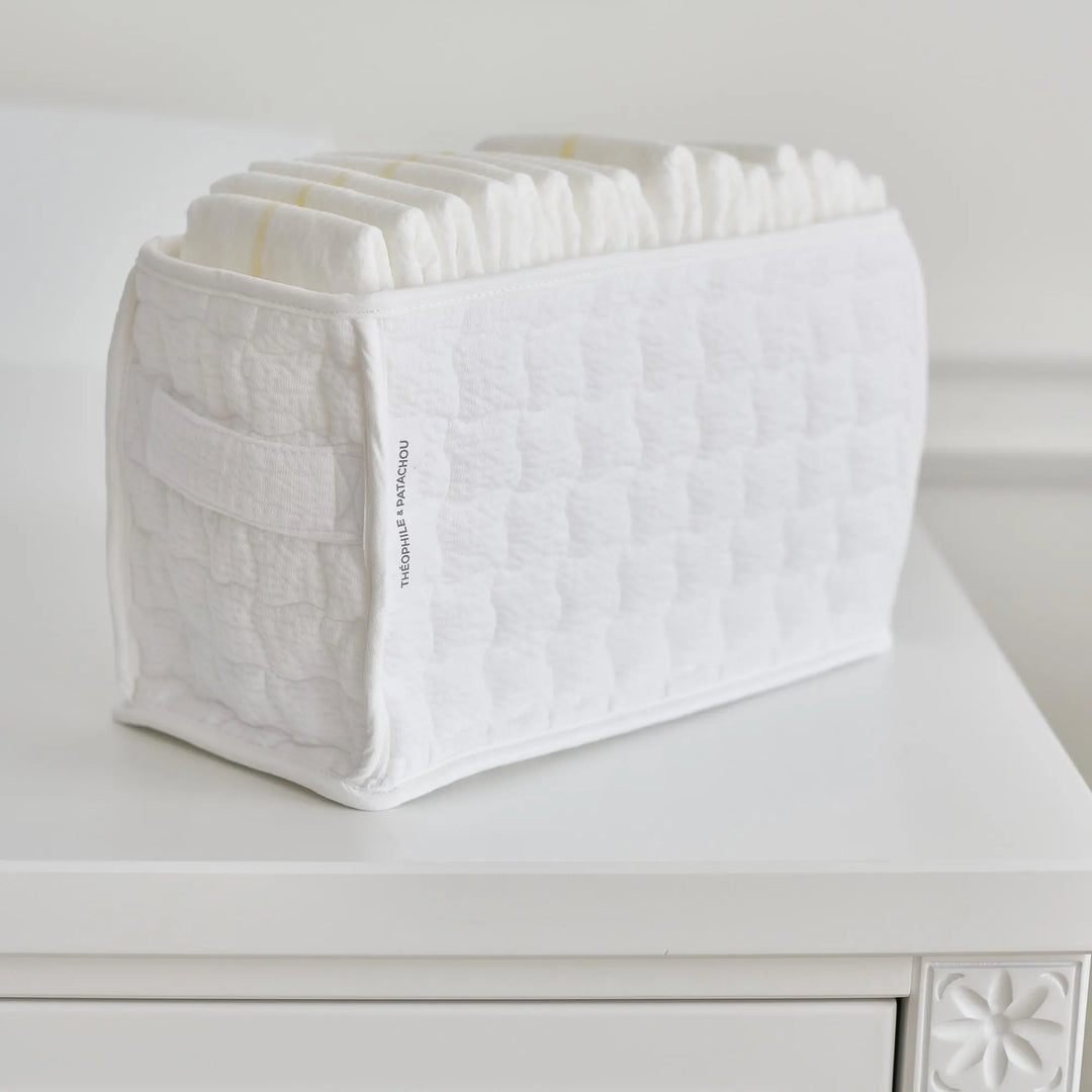 Blue Almonds Ltd Care basket for nappies rectangular - Quilted - Cotton White Theophile & Patachou