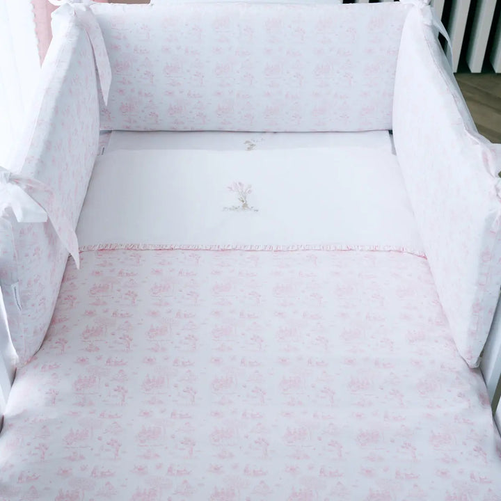Blue Almonds Ltd Cot Bed Bumper  - Printed Pink Garden Party Theophile & Patachou