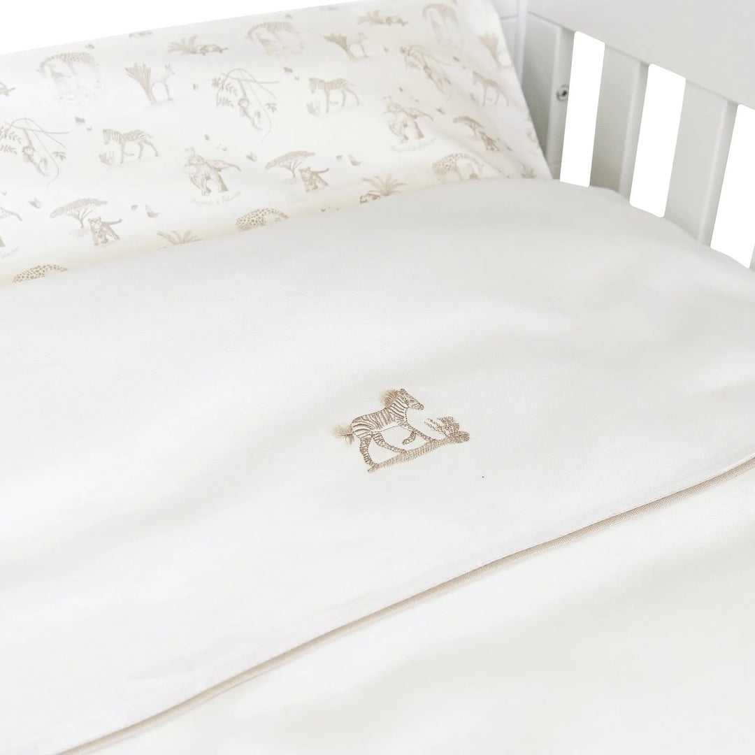 Blue Almonds Ltd Cot bed duvet cover 100x135cm + Pillowcase - white linen - Safari Theophile & Patachou