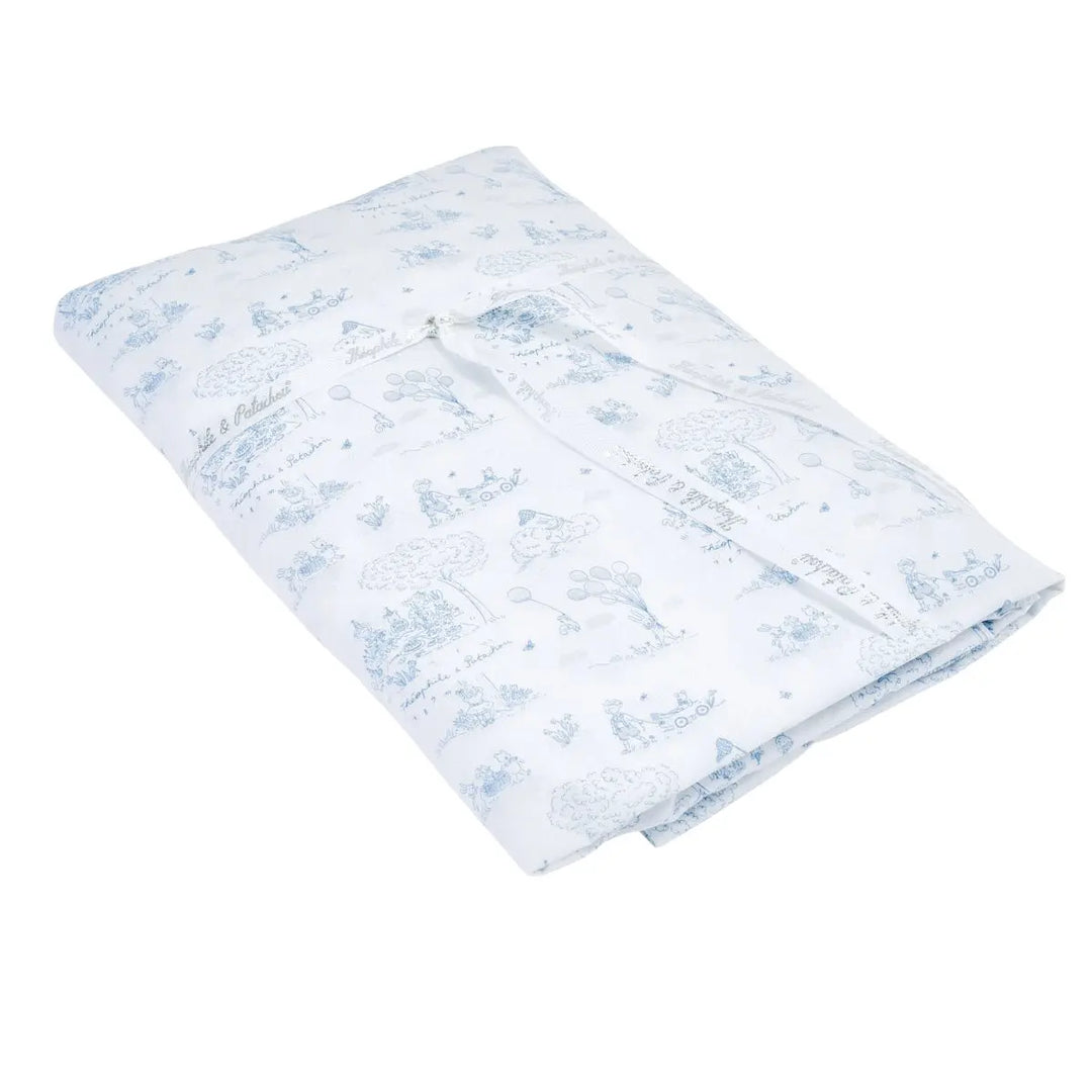 Blue Almonds Ltd Cot bed fitted sheet printed 70x140cm - Blue Garden Party Theophile & Patachou