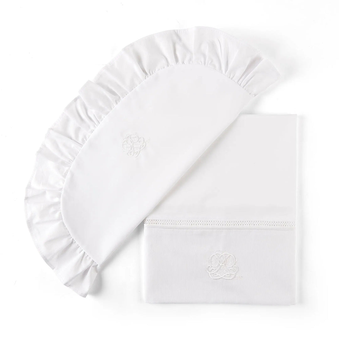 Blue Almonds Ltd Cradle Sheet + pillowcase - Cotton White Theophile & Patachou