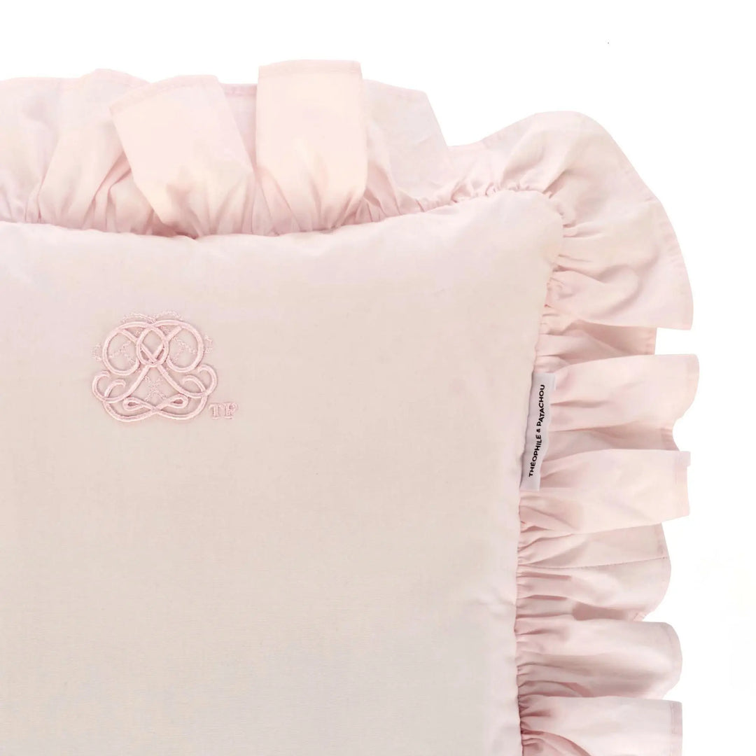 Blue Almonds Ltd Cushion ruffle + embroidery - Poplin - Cotton Pink Theophile & Patachou