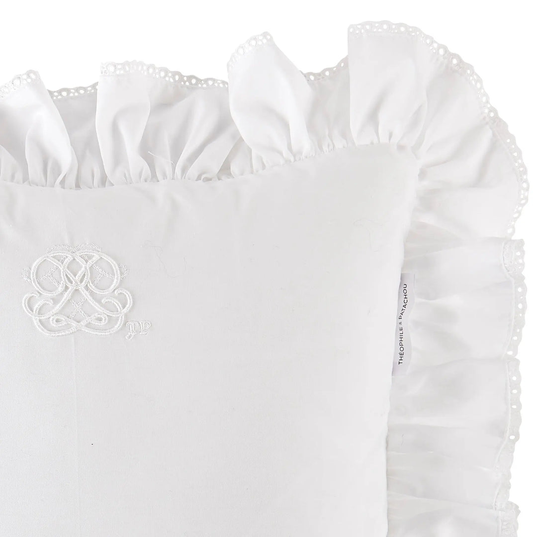 Blue Almonds Ltd Cushion ruffle + embroidery - Poplin - Cotton White Theophile & Patachou
